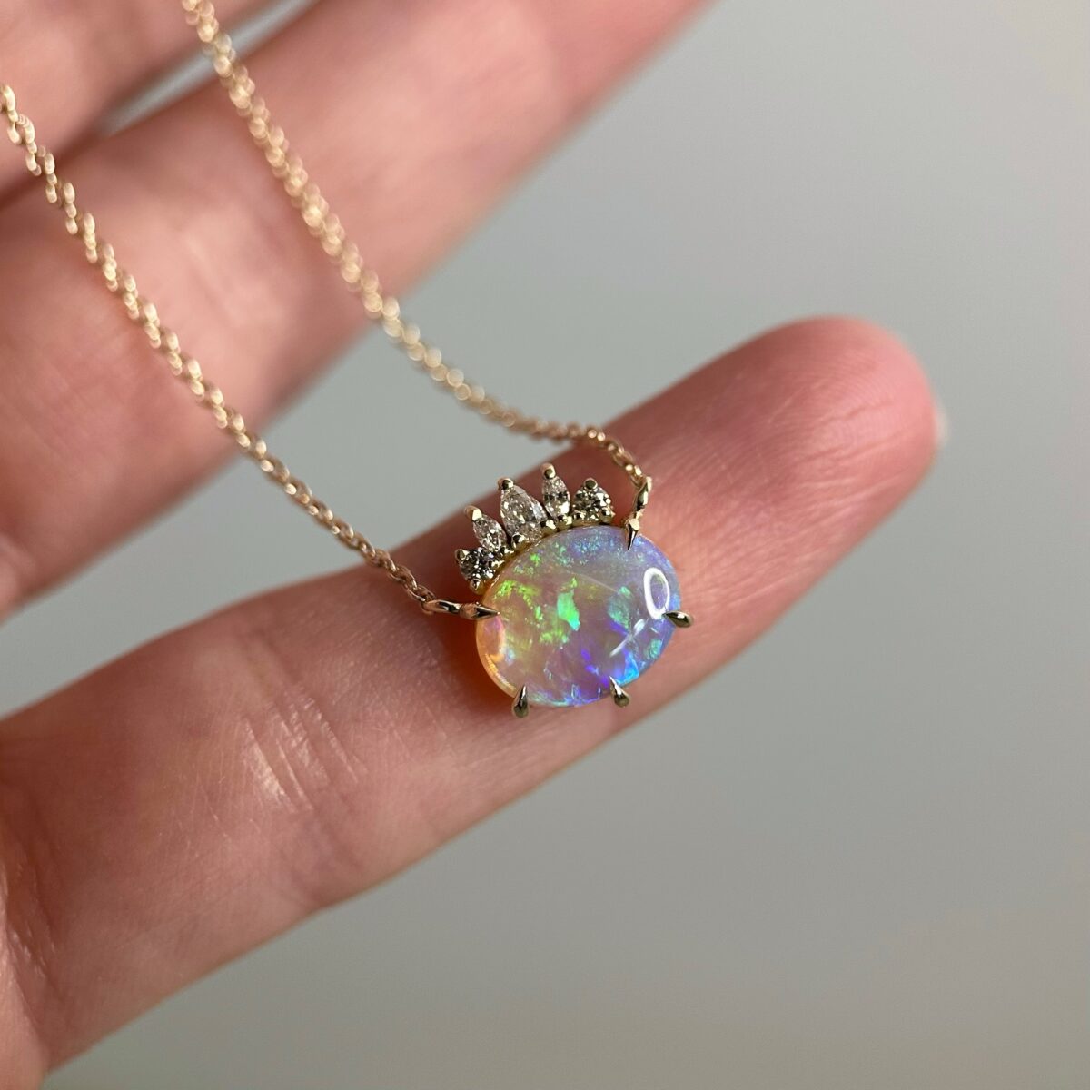 14K Yellow gold necklace with Australian Opal and Diamonds - Image 2