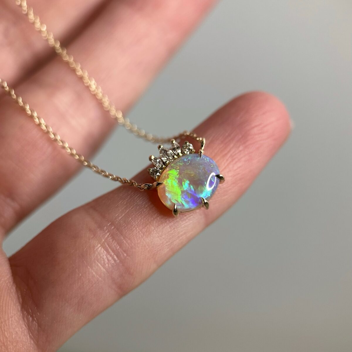14K Yellow gold necklace with Australian Opal and Diamonds - Image 3