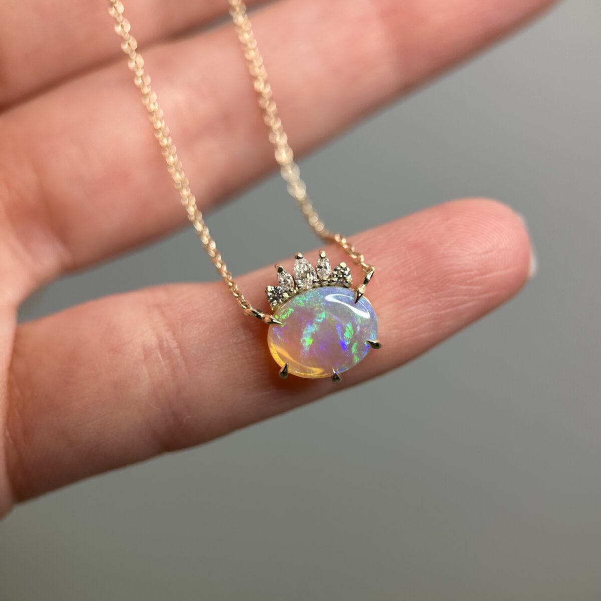 14K Yellow gold necklace with Australian Opal and Diamonds - Image 6