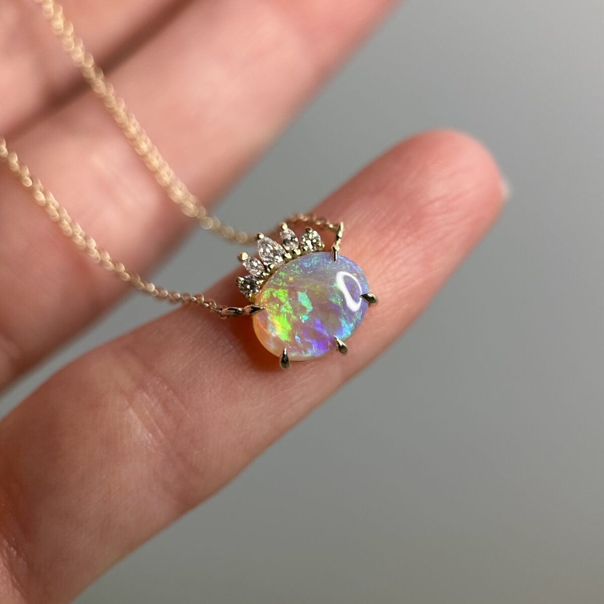 14K Yellow gold necklace with Australian Opal and Diamonds - Image 7