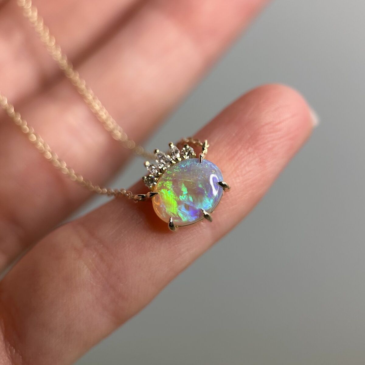 14K Yellow gold necklace with Australian Opal and Diamonds - Image 8