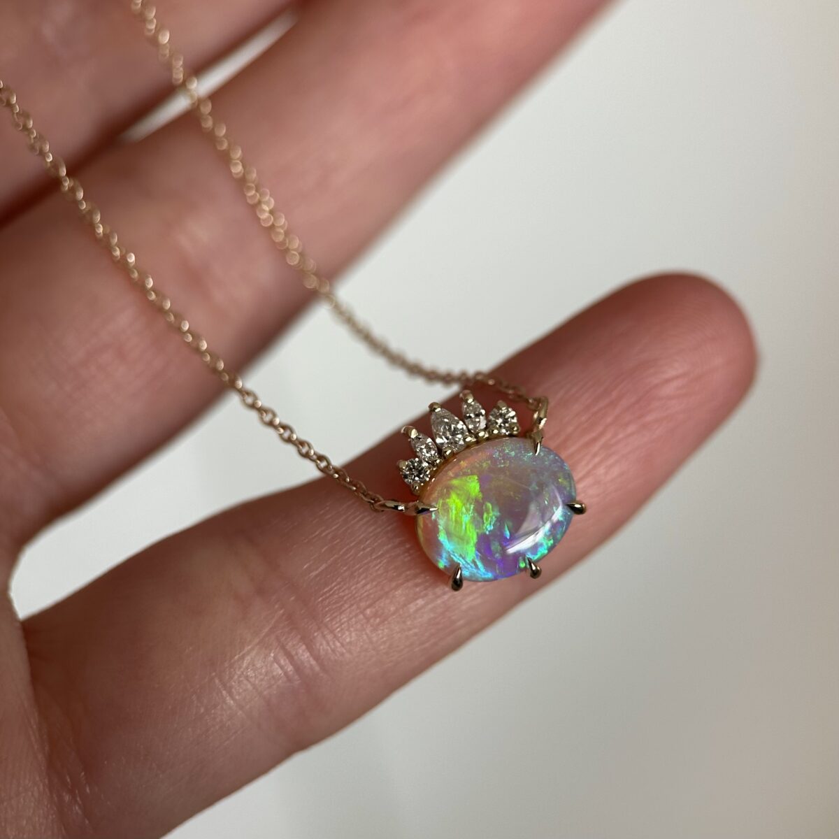 14K Yellow gold necklace with Australian Opal and Diamonds - Image 9