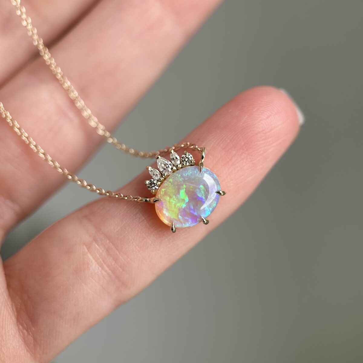 14K Yellow gold necklace with Australian Opal and Diamonds - Image 12
