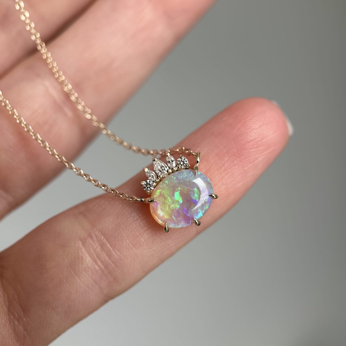 14K Yellow gold necklace with Australian Opal and Diamonds - Image 13