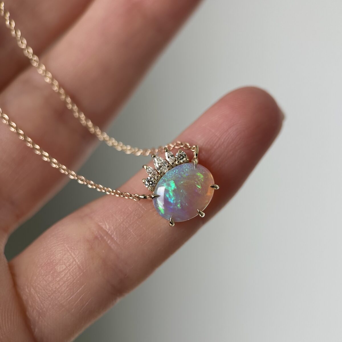 14K Yellow gold necklace with Australian Opal and Diamonds - Image 14