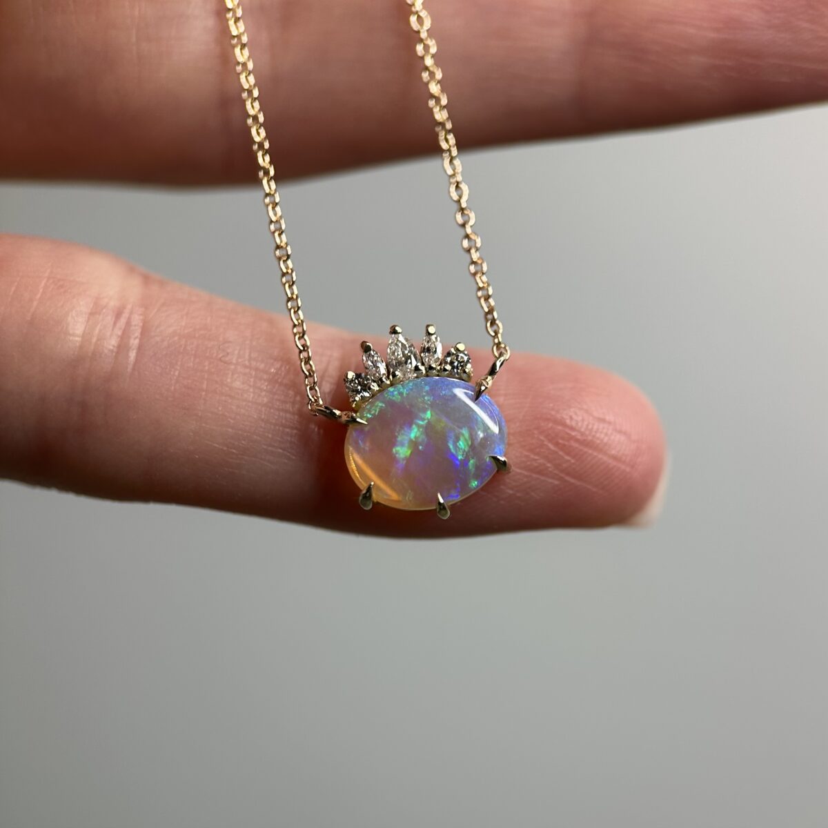 14K Yellow gold necklace with Australian Opal and Diamonds - Image 15