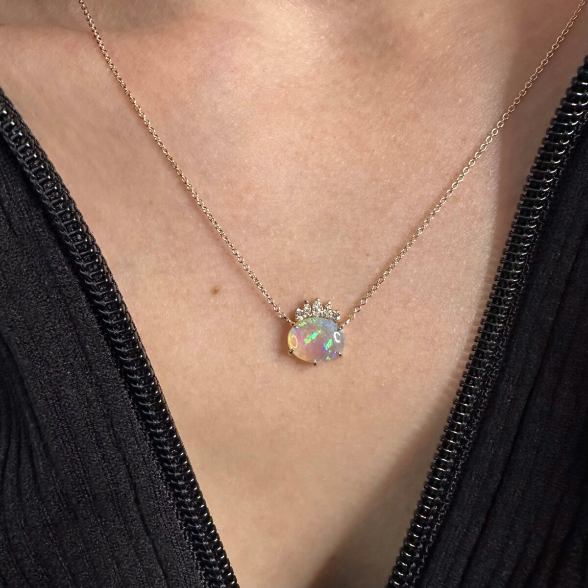 14K Yellow gold necklace with Australian Opal and Diamonds - Image 18